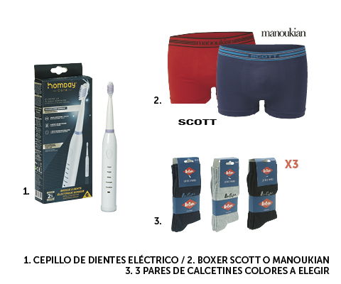 Cepillo dientes, boxer, calcetines